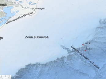 Positioning in the Black Sea of the cores studied for the production of litho-logs in this PNRR project, indicating the current shoreline
